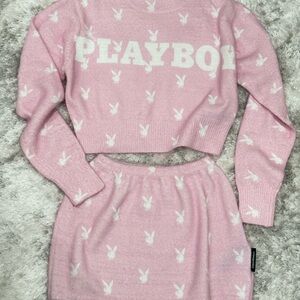 Playboy x Missguided Pink Knit Set (Sweater + Skirt)